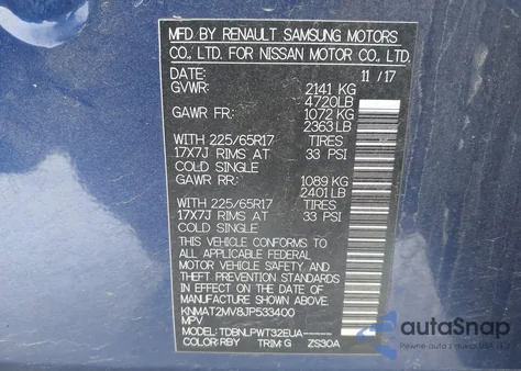 2018 Nissan Rogue S z USA, uszkodzony, nr VIN KNMAT2MV8JP533400